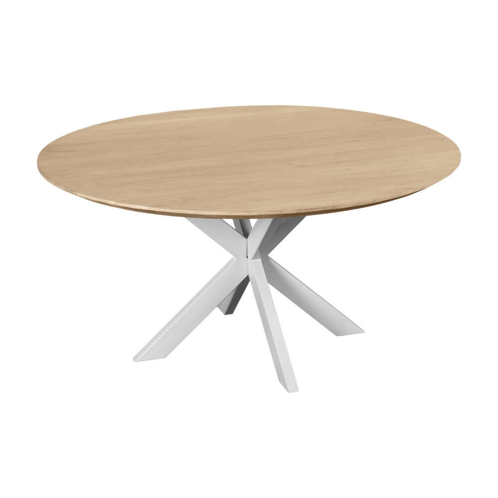 eettafel rond, witte kruispoot, ronde eettafel, Eettafel Sofia, ronde eettafel 130 cm, eettafel naturel, ronde eettafel van 130 cm
