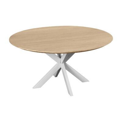 eettafel rond, witte kruispoot, ronde eettafel, Eettafel Sofia, ronde eettafel 130 cm, eettafel naturel, ronde eettafel van 130 cm