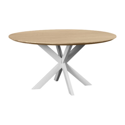 eettafel rond, witte kruispoot, ronde eettafel, Eettafel Sofia, ronde eettafel 130 cm, eettafel naturel, ronde eettafel van 130 cm