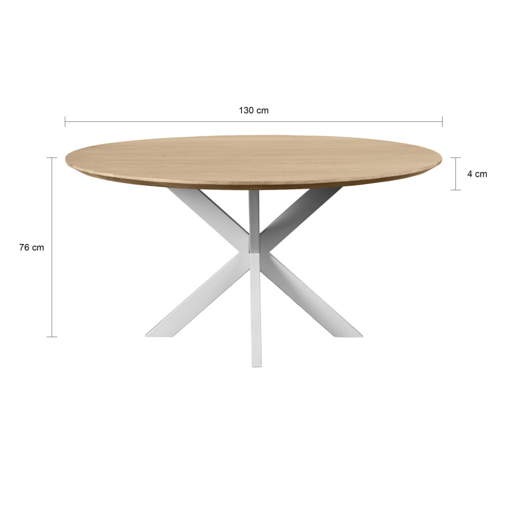 eettafel rond, witte kruispoot, ronde eettafel, Eettafel Sofia, ronde eettafel 130 cm, eettafel naturel, ronde eettafel van 130 cm