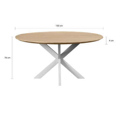 eettafel rond, witte kruispoot, ronde eettafel, Eettafel Sofia, ronde eettafel 130 cm, eettafel naturel, ronde eettafel van 130 cm