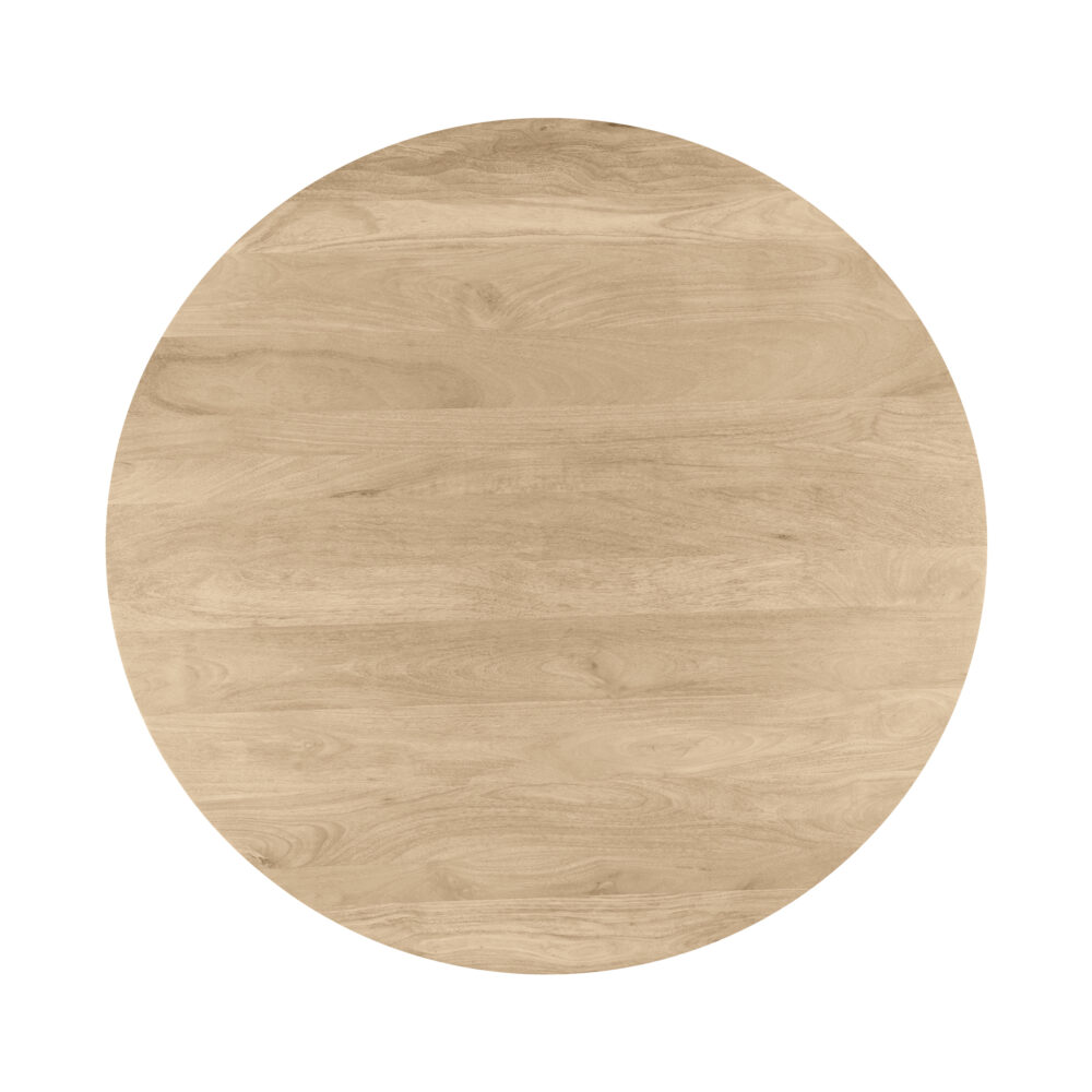ronde eettafel van 150 cm, witte kruispoot, ronde eettafel, eettafel mangohout, eettafel rond, ronde eettafel 150 cm, eettafel naturel,