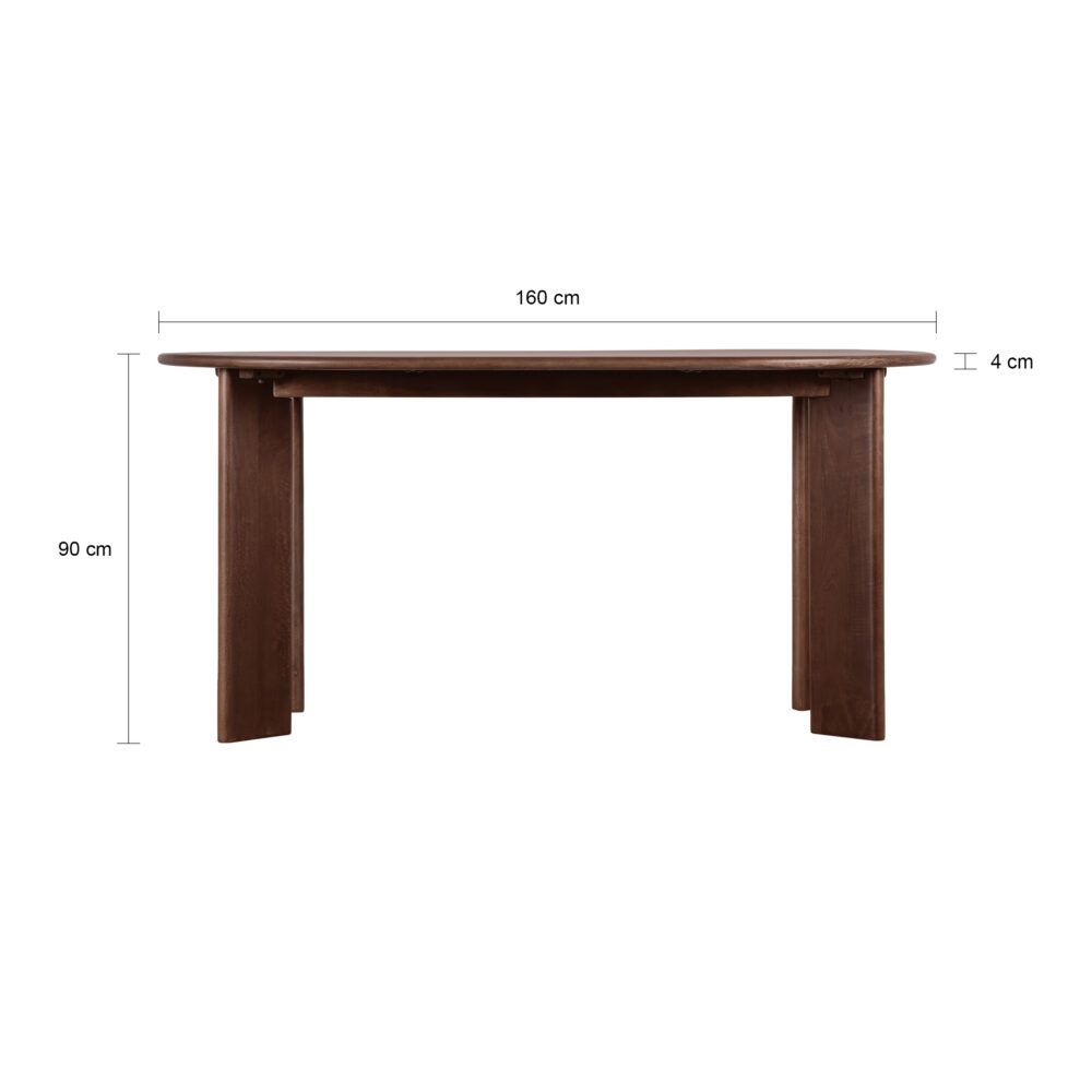 bruine ovale eettafel, ovale eettafel, eettafel ovaal, ovale eettafel 160 cm, mangohouten eettafel, eettafel ovaal van 160 cm