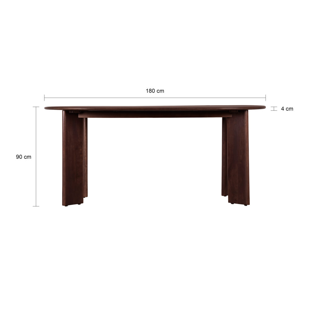 mangohouten eettafel, ovale eettafel van 180 cm, eettafel ovaal, ovale eettafel, ovale tafel, eettafel walnoot bruin, tafel
