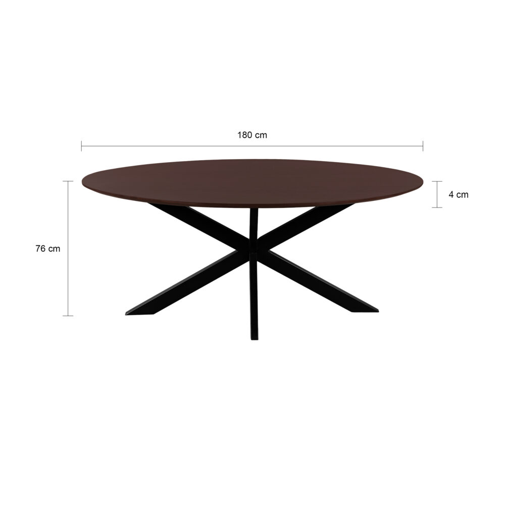 walnoot bruin mangohout, Zwarte X poot, eettafel, Sofia, eettafel Sofia, Ovale eettafel, ovaal tafelblad van 180x90 cm, Ovale eettafel van 180x90 cm,