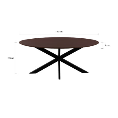 walnoot bruin mangohout, Zwarte X poot, eettafel, Sofia, eettafel Sofia, Ovale eettafel, ovaal tafelblad van 180x90 cm, Ovale eettafel van 180x90 cm,