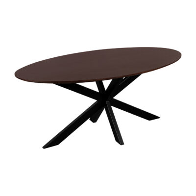walnoot bruin mangohout, Zwarte X poot, eettafel, Sofia, eettafel Sofia, Ovale eettafel, ovaal tafelblad van 180x90 cm, Ovale eettafel van 180x90 cm,