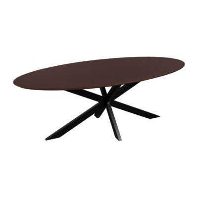 walnoot bruin mangohout, ovale eettafel, eettafel Sofia, ovale eettafel van 220x100 cm, eettafel, mangohouten eettafel, Sofia, ovaal tafelblad van 220x100 cm, tafel, zwarte X poot,