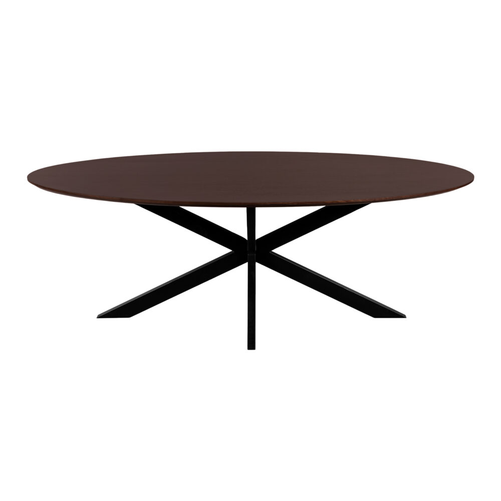walnoot bruin mangohout, ovale eettafel, eettafel Sofia, ovale eettafel van 220x100 cm, eettafel, mangohouten eettafel, Sofia, ovaal tafelblad van 220x100 cm, tafel, zwarte X poot,