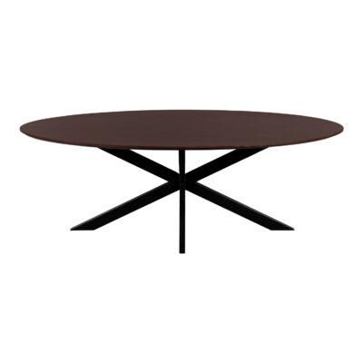 walnoot bruin mangohout, ovale eettafel, eettafel Sofia, ovale eettafel van 220x100 cm, eettafel, mangohouten eettafel, Sofia, ovaal tafelblad van 220x100 cm, tafel, zwarte X poot,