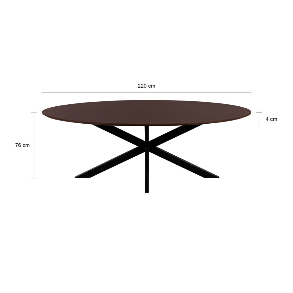 walnoot bruin mangohout, ovale eettafel, eettafel Sofia, ovale eettafel van 220x100 cm, eettafel, mangohouten eettafel, Sofia, ovaal tafelblad van 220x100 cm, tafel, zwarte X poot,