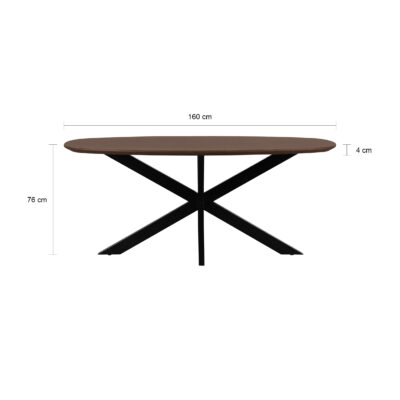eettafel Sofia, bruine eettafel, Deens ovale tafelblad, Bruine eettafel, eettafel 160x90, mangohouten eettafel, tafel,