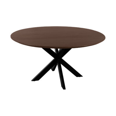 QUVIO Eettafel Sofia – ø150 cm – Stalen kruispoot – FSC®-gecertificeerd mangohout – Bruin