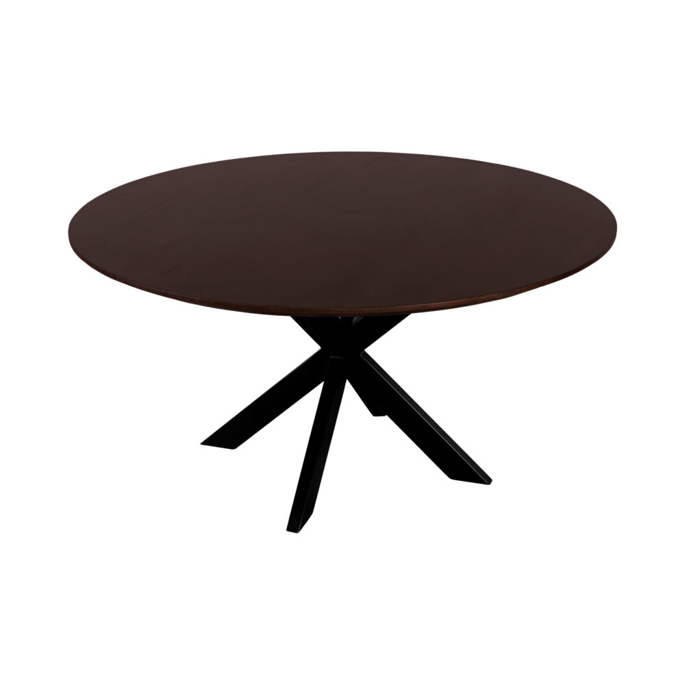rond tafelblad, eettafel Sofia, eettafel, ronde eettafel van 150 cm, zwarte X poot, Ronde eettafel, tafel, mangohouten eettafel,