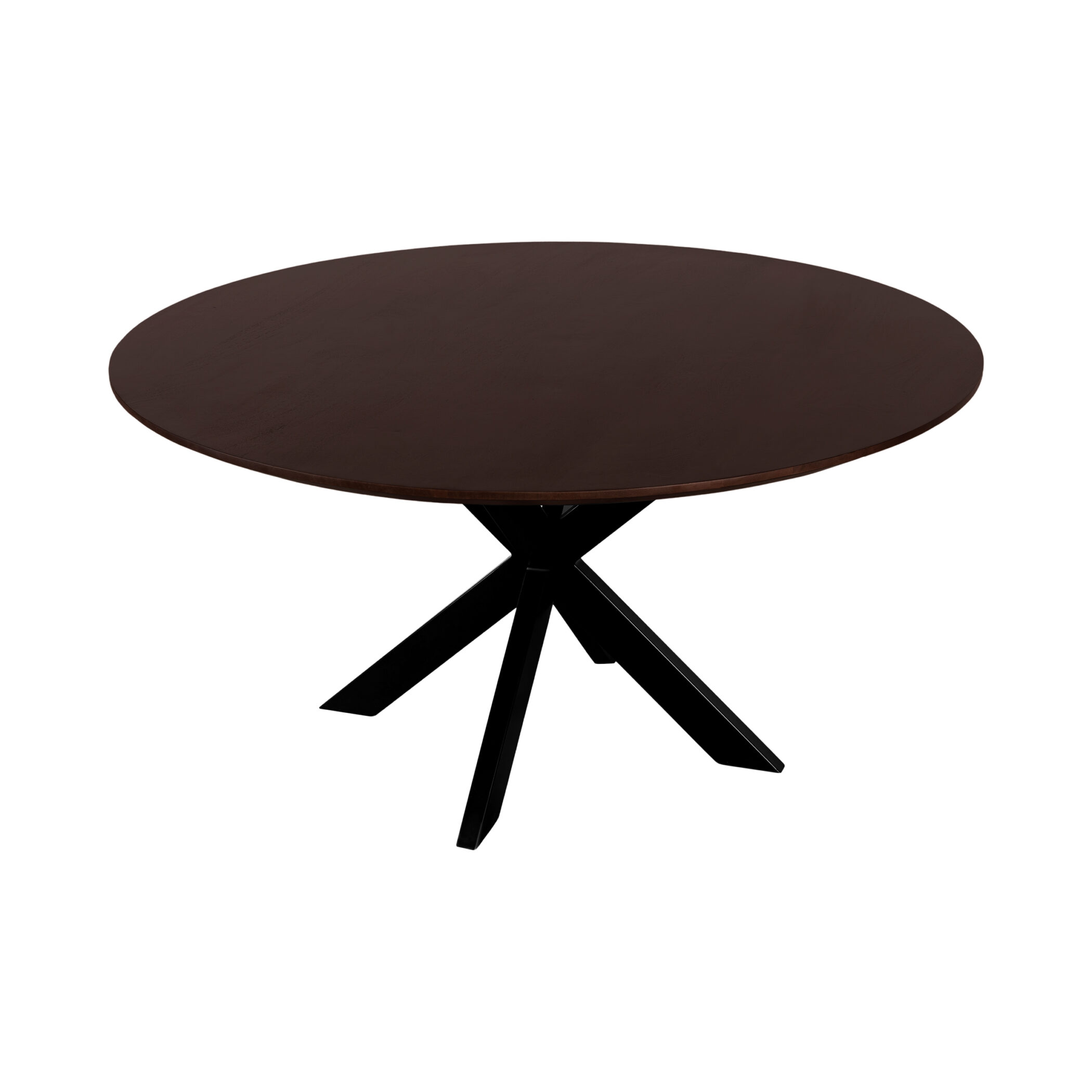 QUVIO Eettafel Sofia - ø150 cm - Stalen kruispoot - FSC®-gecertificeerd mangohout - Walnoot bruin