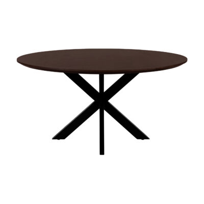 rond tafelblad, eettafel Sofia, eettafel, ronde eettafel van 150 cm, zwarte X poot, Ronde eettafel, tafel, mangohouten eettafel,