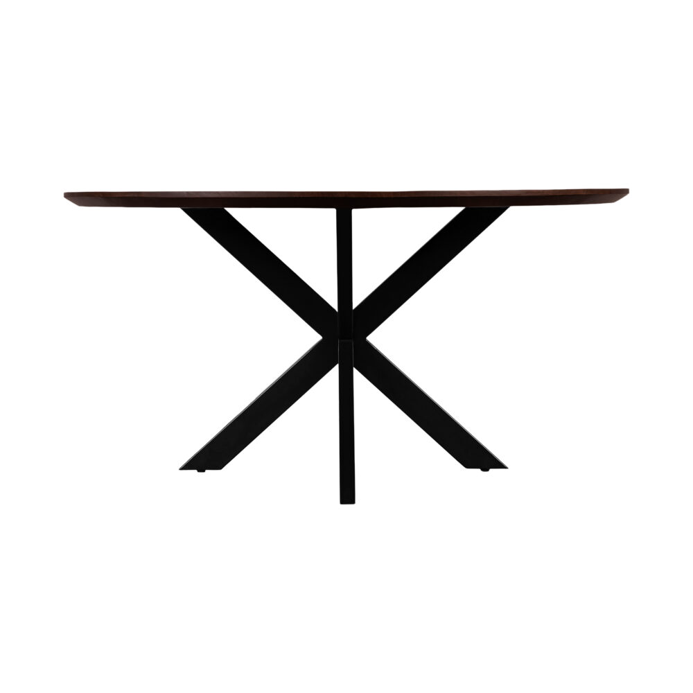 rond tafelblad, eettafel Sofia, eettafel, ronde eettafel van 150 cm, zwarte X poot, Ronde eettafel, tafel, mangohouten eettafel,