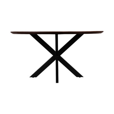 rond tafelblad, eettafel Sofia, eettafel, ronde eettafel van 150 cm, zwarte X poot, Ronde eettafel, tafel, mangohouten eettafel,