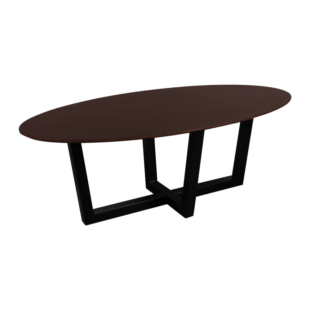 zwarte W-poot, walnoot bruin mangohout, eettafel, ovaal blad van 220x100 cm, ovale eettafel van 220x100 cm, tafel, ovale eettafel, mangohouten eettafel,