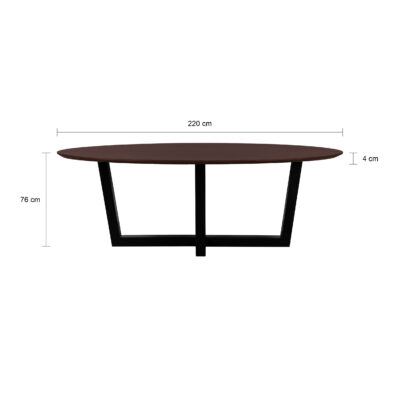 zwarte W-poot, walnoot bruin mangohout, eettafel, ovaal blad van 220x100 cm, ovale eettafel van 220x100 cm, tafel, ovale eettafel, mangohouten eettafel,