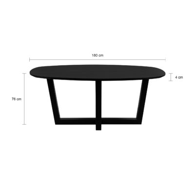 zwarte Sofia tafel, eettafel, eettafel Sofia, W-poot, 180x90, Deens ovale eettafel, tafel, mangohouten eettafel, zwarte eettafel,