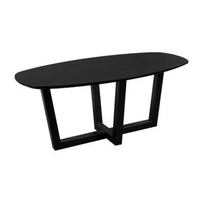zwarte Sofia tafel, eettafel, eettafel Sofia, W-poot, 180x90, Deens ovale eettafel, tafel, mangohouten eettafel, zwarte eettafel,