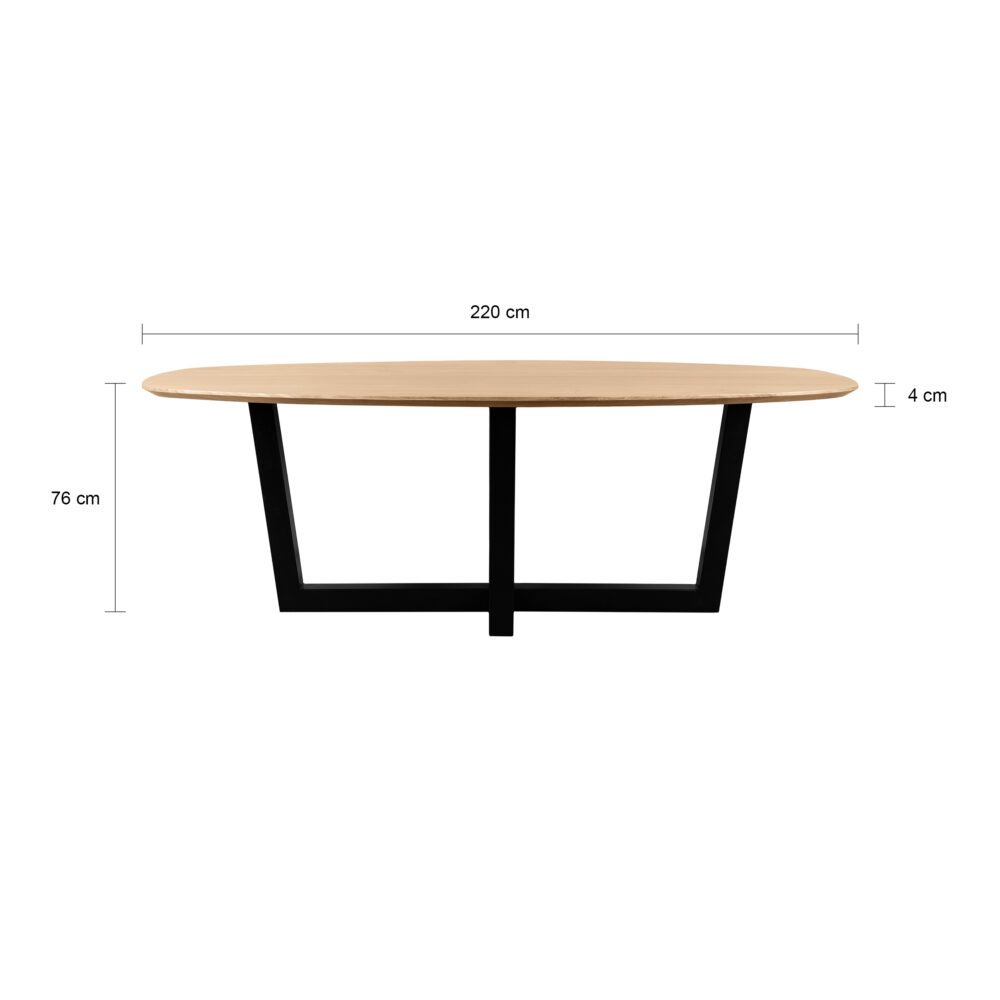 naturel eettafel, eettafel Sofia, Deens ovale eettafel, mangohouten eettafel, W-poot, eettafel van 220x110 cm,