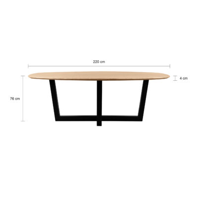 naturel eettafel, eettafel Sofia, Deens ovale eettafel, mangohouten eettafel, W-poot, eettafel van 220x110 cm,
