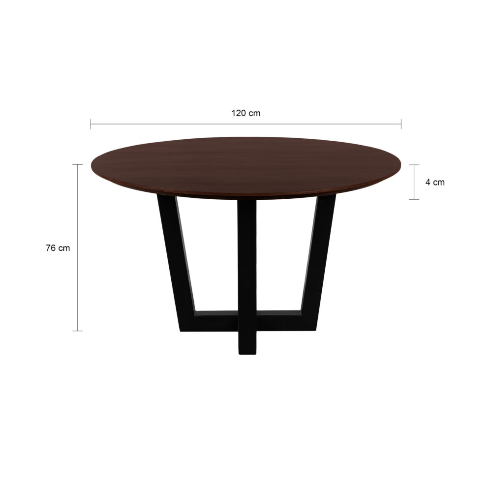 W-poot, eettafel Sofia, ronde eettafel van ø120 cm, tafel, mangohouten eettafel, eettafel, rond tafelblad van ø120 cm,