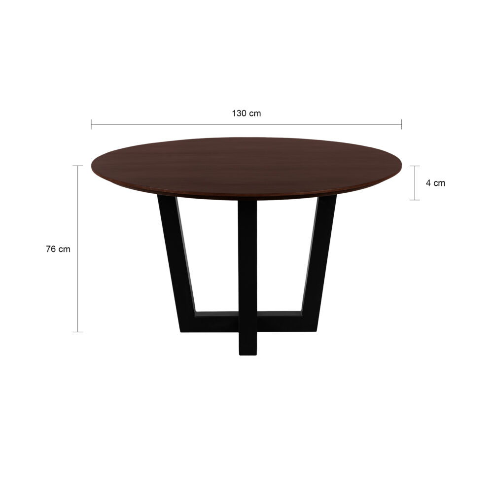 eettafel Sofia, ronde eettafel, W-poot, Rond tafelblad van ø130 cm, eettafel rond, mangohouten eettafel, eettafel walnoot, eettafel, tafel,