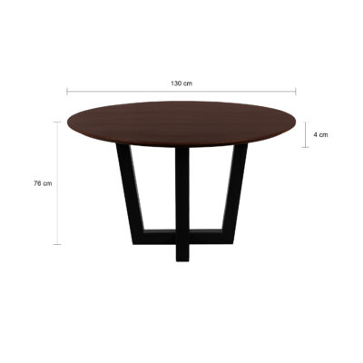 eettafel Sofia, ronde eettafel, W-poot, Rond tafelblad van ø130 cm, eettafel rond, mangohouten eettafel, eettafel walnoot, eettafel, tafel,