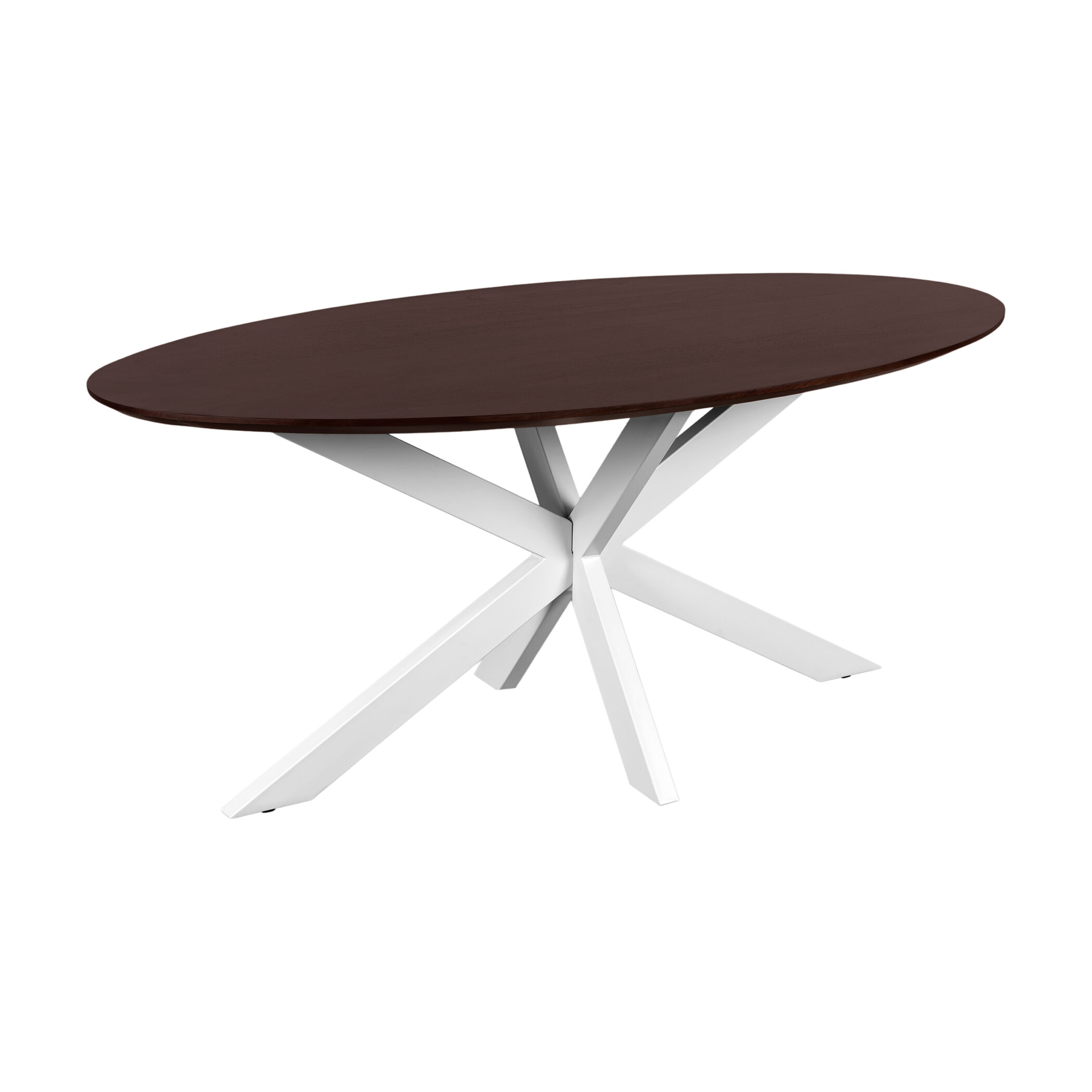 QUVIO Eettafel Sofia - Ovaal - 180x90 cm - Witte kruispoot - FSC® gecertificeerd mangohout - Walnoot bruin