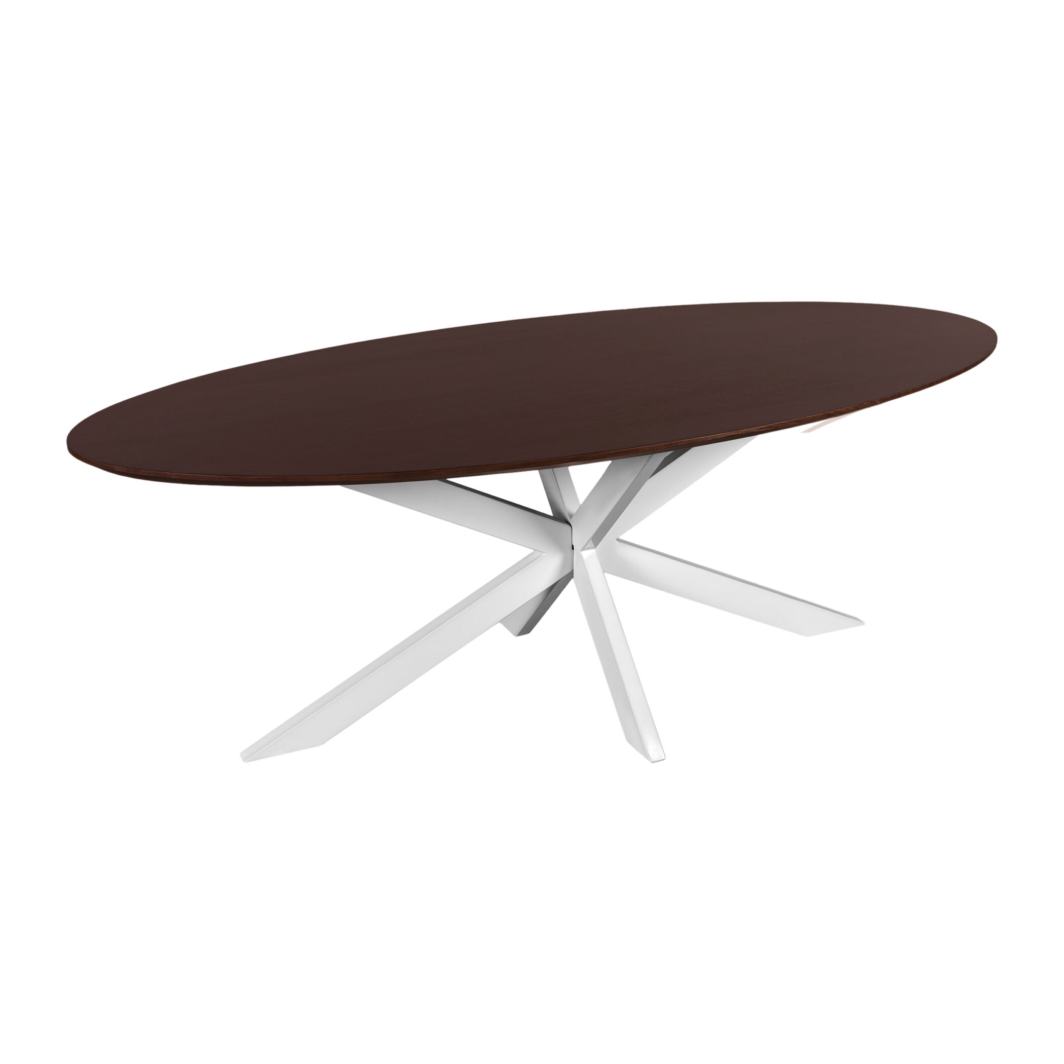 QUVIO Eettafel Sofia - Ovaal - 220x100 cm - Witte kruispoot - FSC® gecertificeerd mangohout - Walnoot bruin