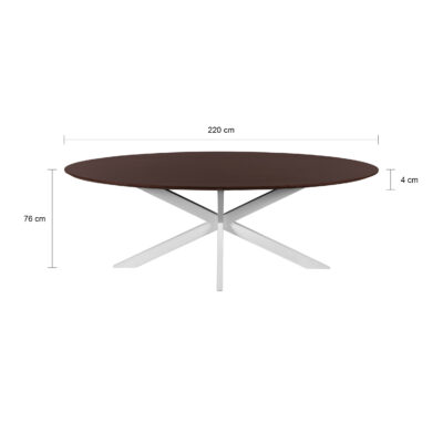 eettafel Sofia van 220x100 cm, eettafel Sofia, Witte X poot, eettafel, mangohouten eettafel, witte kruispoot, tafel,
