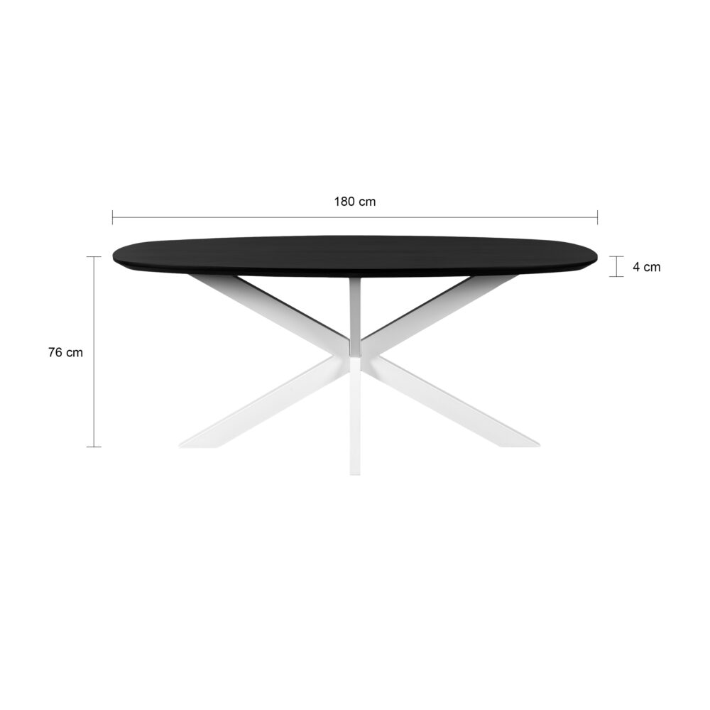 zwarte eettafel, eettafel Sofia, Deens ovale eettafel, eettafel, eettafel van 180x90 cm, tafel, Witte kruispoot