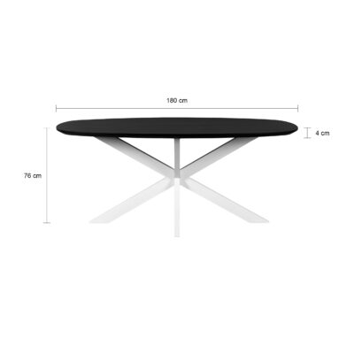 zwarte eettafel, eettafel Sofia, Deens ovale eettafel, eettafel, eettafel van 180x90 cm, tafel, Witte kruispoot