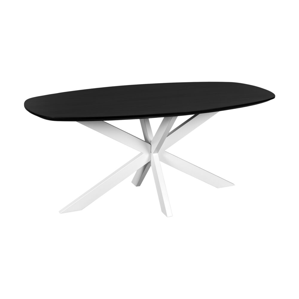zwarte eettafel, eettafel Sofia, Deens ovale eettafel, eettafel, eettafel van 180x90 cm, tafel, Witte kruispoot