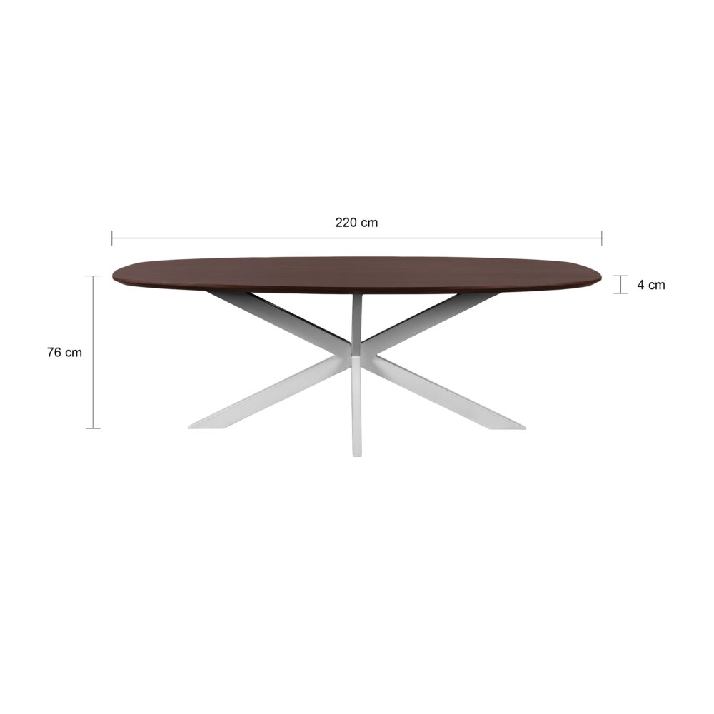 eettafel Sofia, 220x110 cm, Deens ovaal tafelblad van 220x110 cm, mangohouten eettafel, tafel, Eettafel, Witte X poot,