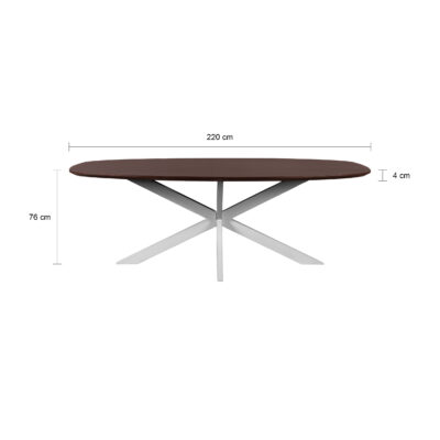 eettafel Sofia, 220x110 cm, Deens ovaal tafelblad van 220x110 cm, mangohouten eettafel, tafel, Eettafel, Witte X poot,