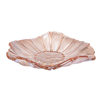 amberbruine glazen fruitschaal, fruitschaal, Geplooid glas, glazen fruitschaal, bloemvorm, schaal, decoratieve schaal, bruine fruitschaal,