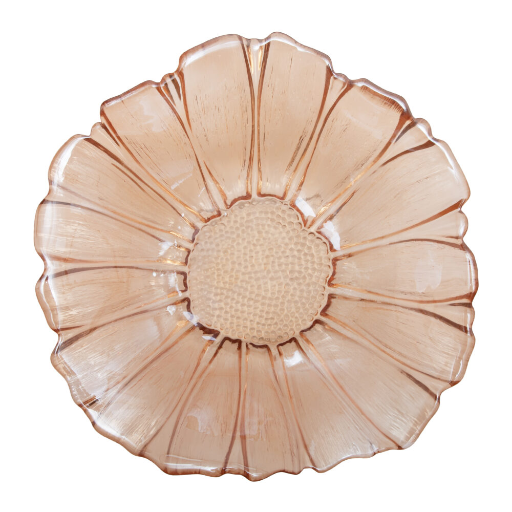 amberbruine glazen fruitschaal, fruitschaal, Geplooid glas, glazen fruitschaal, bloemvorm, schaal, decoratieve schaal, bruine fruitschaal,