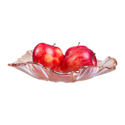 amberbruine glazen fruitschaal, fruitschaal, Geplooid glas, glazen fruitschaal, bloemvorm, schaal, decoratieve schaal, bruine fruitschaal,