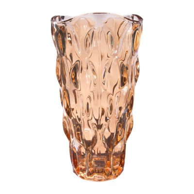 amberbruine vaas, organische vaas, vaas, amberbruine vaas van 24 cm, glazen vaas, Geribbeld glas, bloemenvaas, bruine vaas, siervaas,