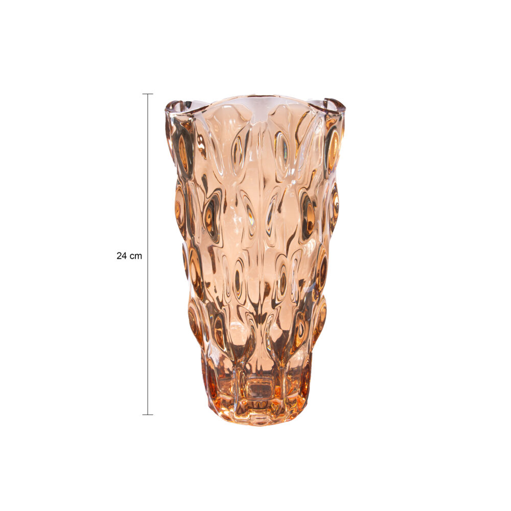 amberbruine vaas, organische vaas, vaas, amberbruine vaas van 24 cm, glazen vaas, Geribbeld glas, bloemenvaas, bruine vaas, siervaas,