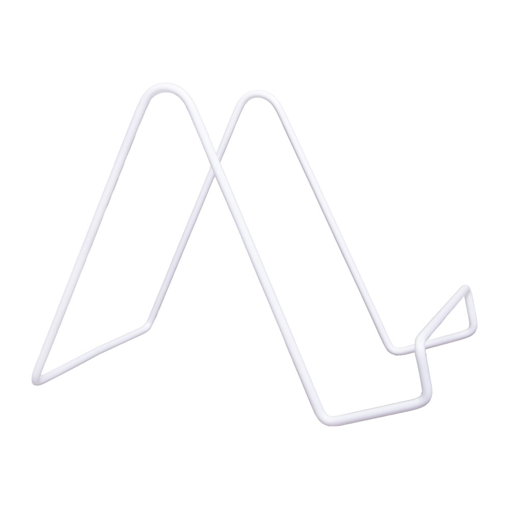 witte boekenstandaard, QUVIO boekensteun, boekensteun wit, boekenhouder, witte boekenstandaard, metaal, metalen boekenhouder, boekensteun, driehoekige vorm, boekenstandaard, Minimalistische boekenhouder