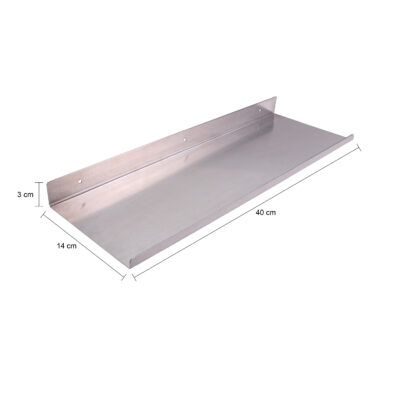 zilveren muurplank, zwevende muurplank, zilver, wandplank, 40x14x5 cm, wandrekje, metalen wandplank, muurplank, wandplankje, plank, zwevende opbergplek.,