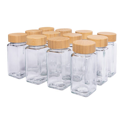 set van 12 potjes, twaalf glazen kruidenpotjes, Glazen kruidenpotjes, kruidenpotjes set van 12 stuks, 12 kruidenpotjes, glazen kruidenpotjes, kruidenpotjes, kruidenpotjes van glas,