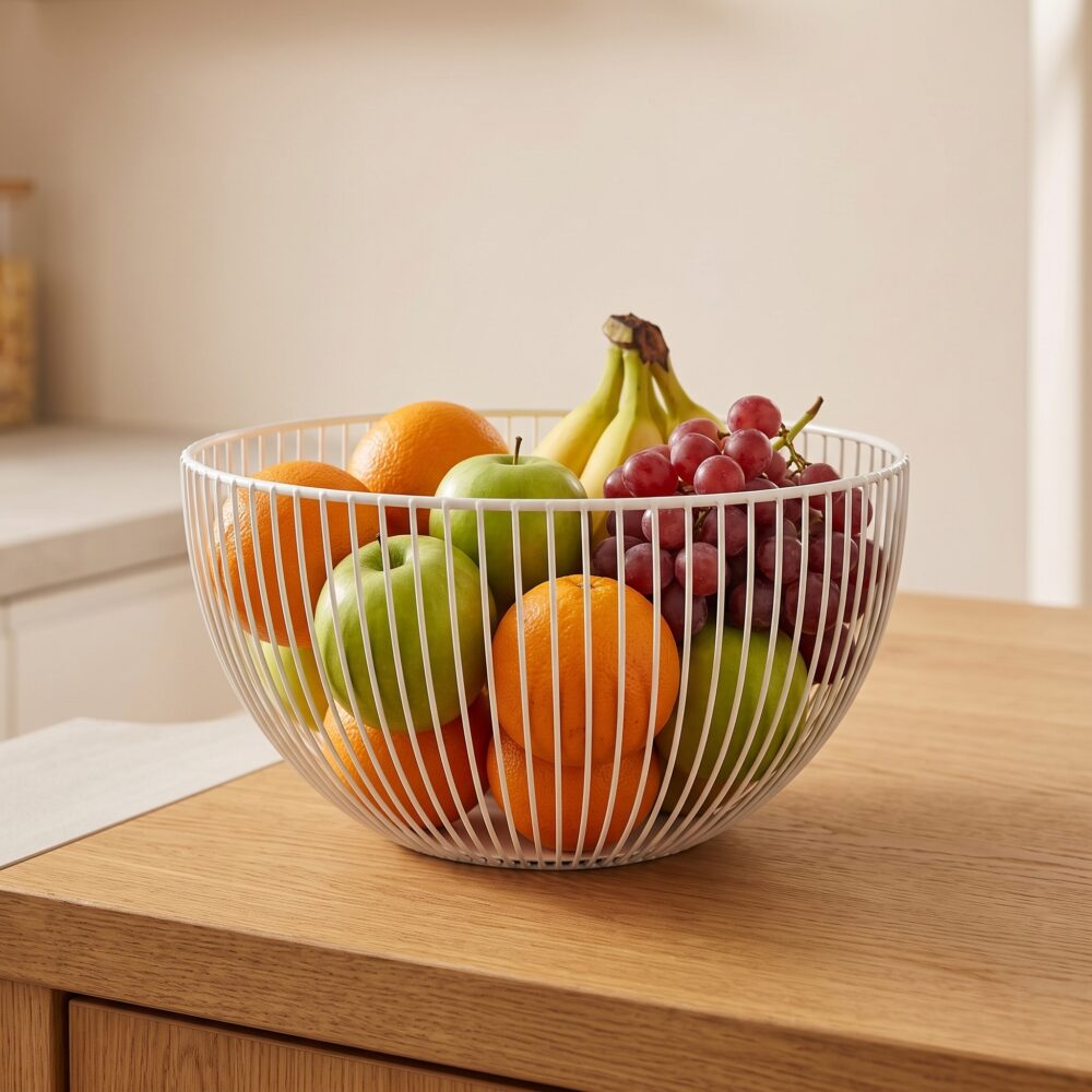witte fruitschaal van QUVIO, fruitschaal, ronde fruitschaal, witte fruitmand, schaal, Ronde fruitmand, Witte fruitschaal