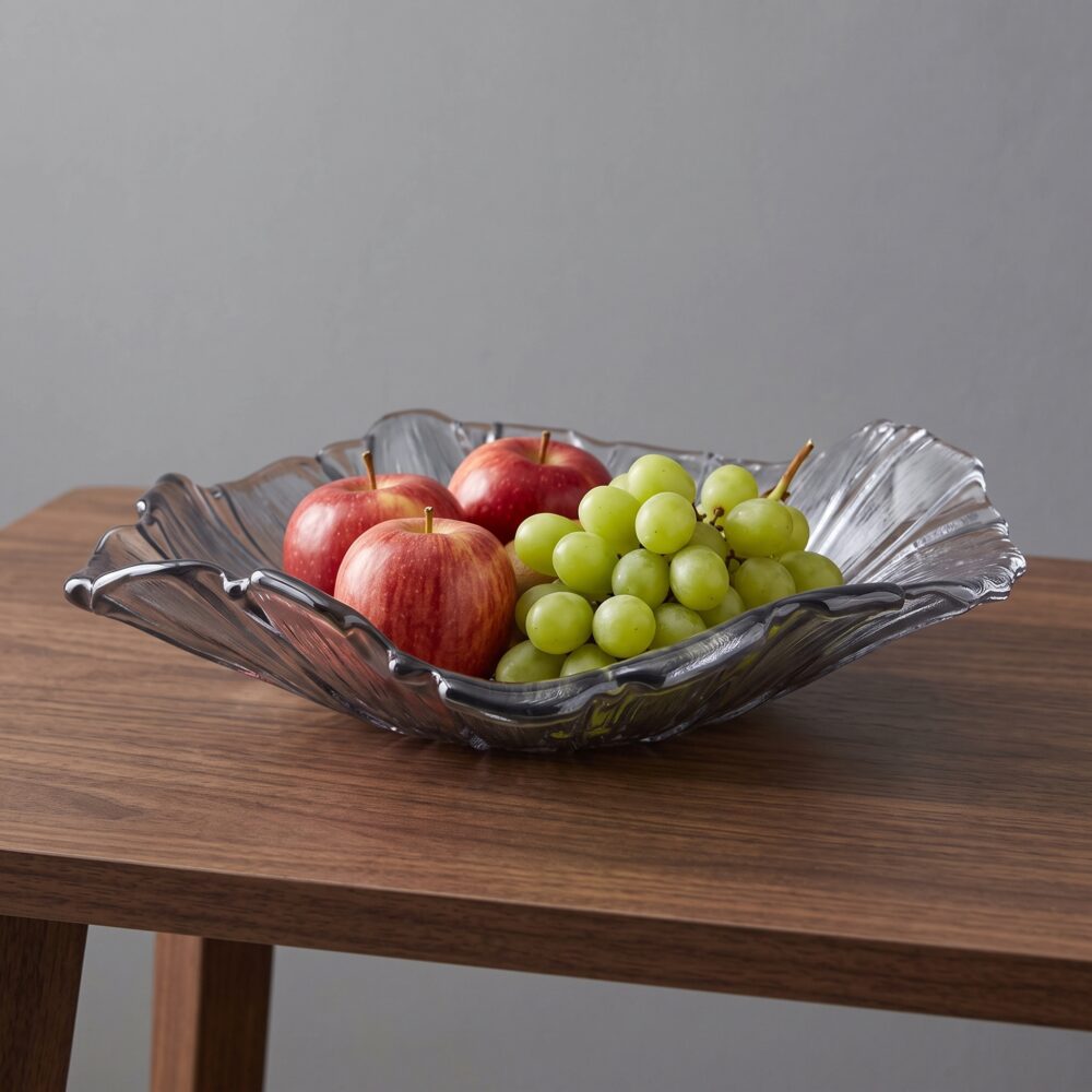 QUVIO Fruitschaal bloemvorm – Geplooid glas – Grijs