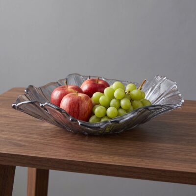 QUVIO Fruitschaal bloemvorm – Geplooid glas – Grijs